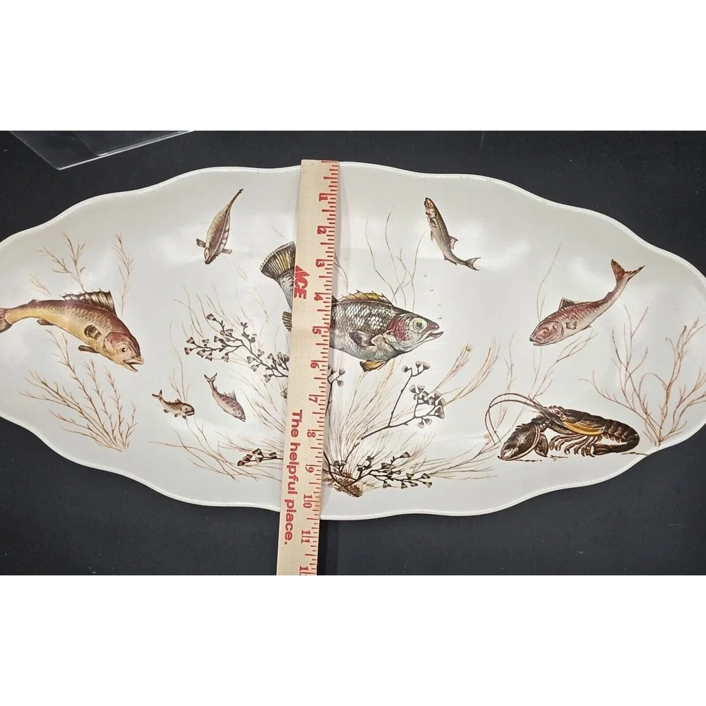 Fish Platter Montage of the Lake River Trout Crawfish Bass‎ Waverly Melamine